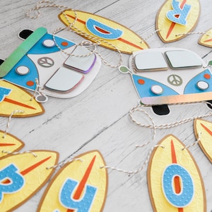 Surf Theme Baby Shower Banner: Embossed Surfboards & Vans