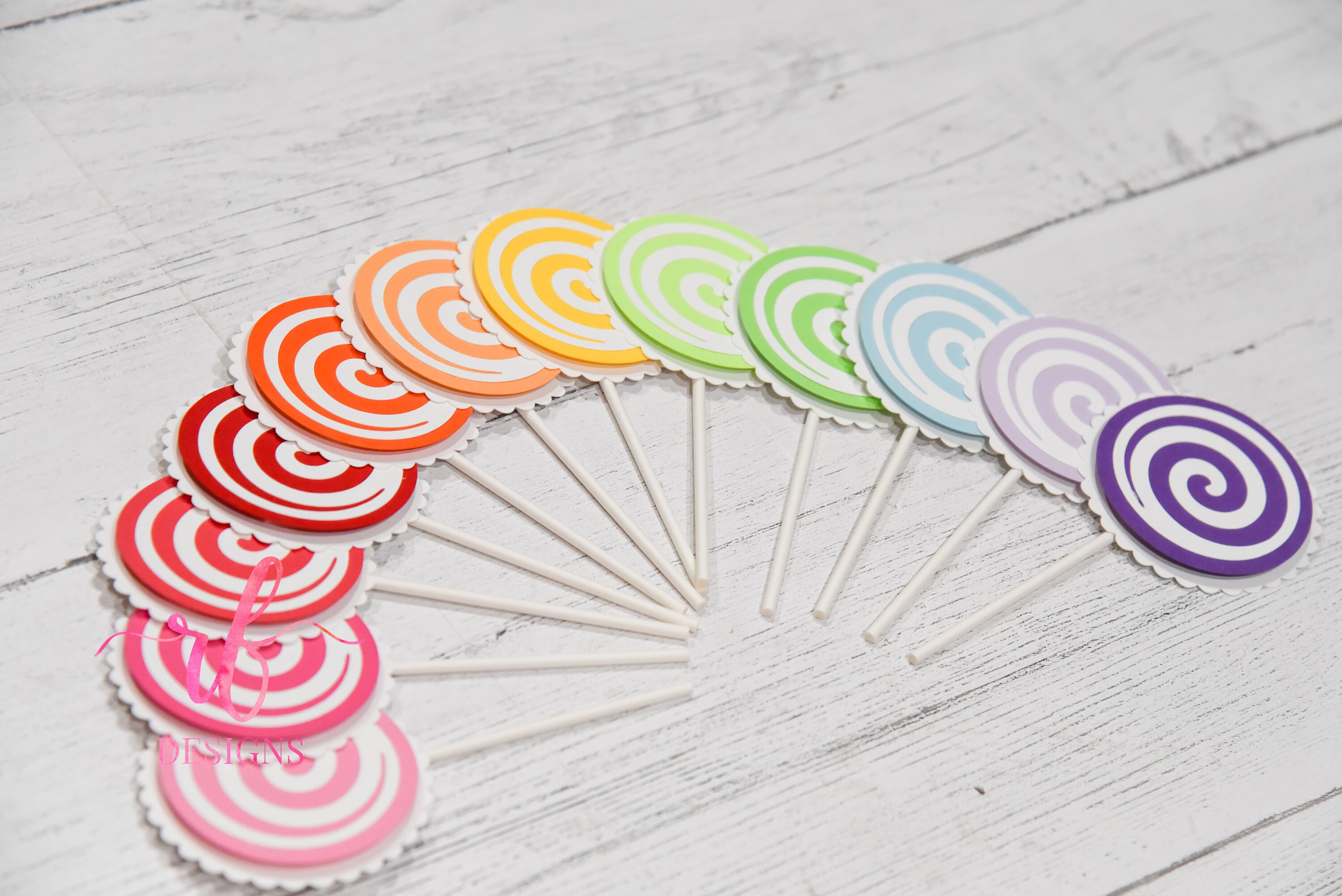 Rainbow Candyland/ Sweet Shoppe Lollipop Cupcake Toppers! Set of 12