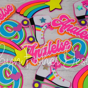 Roller Skating Cupcake toppers!  Bold, Neon Colors!  Glow Party, retro theme!