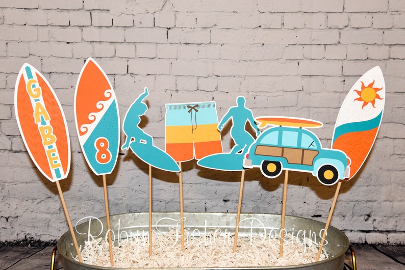Surfer Boy Birthday 7pc Centerpiece Pool or Summer Party! Surf Perfect for your Beach