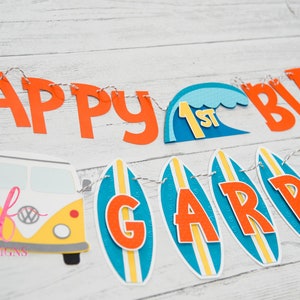 Surf Board Birthday Banner and **OPTIONAL** Happy Birthday letter banner!  SOLD SEPARATELY!