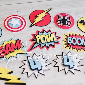 SUPERHERO Cupcake toppers!  Customized with age!  Set of 12, and offered in 2 different color options!