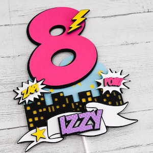 Girl Superhero Pink/Purple Birthday Cake Topper