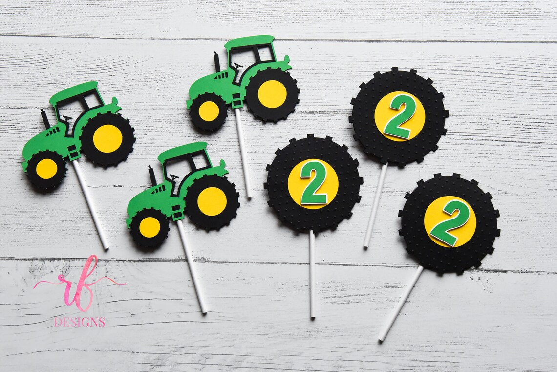 Tractor John Deere inspired Cupcake Toppers Customized with | Etsy