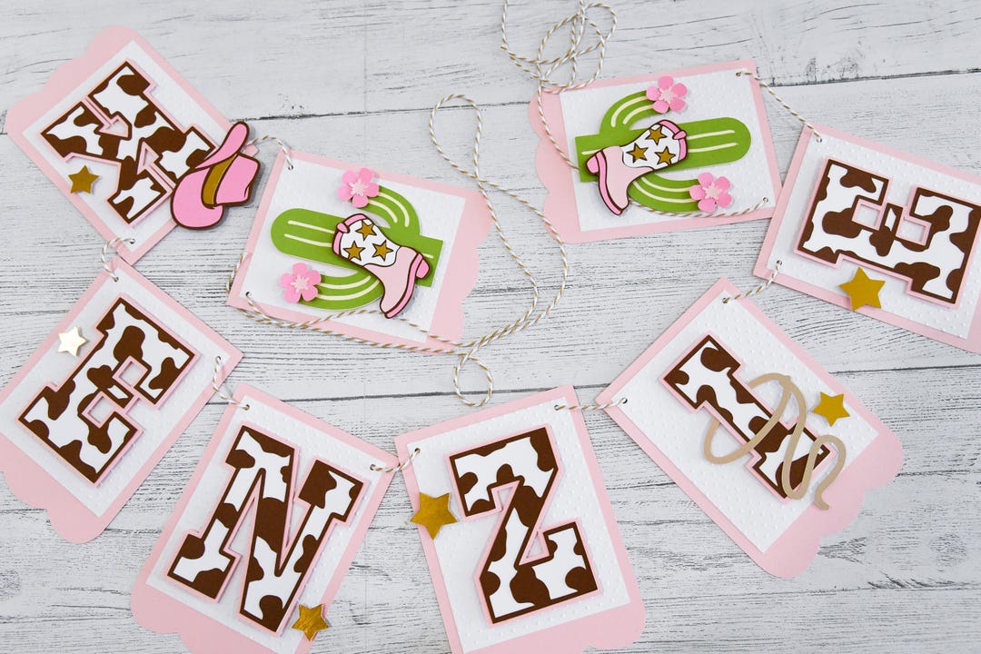 First Rodeo Birthday Banner: Cowprint Letters, Cowgirl Party Decor ...
