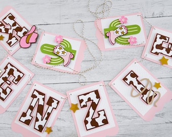First Rodeo Birthday Banner: Cowprint Letters, Cowgirl Party Decor | *OPTIONAL Age Banner