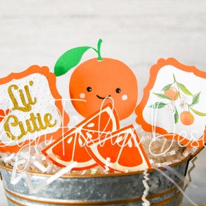 Lil&#39; Cutie Cupcake Toppers: Orange Baby Shower Decorations (Set of 12)