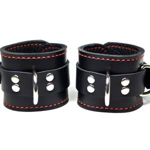 Locking Leather Cuffs / Restraints -  Black front and lining - Pair of Wrist Cuffs (or) Ankle Cuffs - Choice of Color Stitching