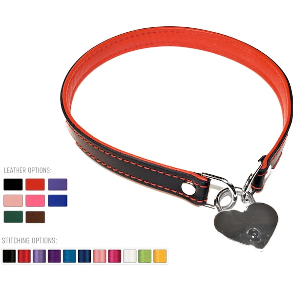 Front Heart Locking BDSM Submissive Leather Collar - Custom Color Options