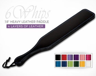 Heavy 18 Inch Leather BDSM Spanking Paddle - 4 Layers of Leather - Choice of Color Stitching