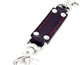 BDSM Leather Two Point Strap Connectors for Restraints, Cuffs, and Bondage Play - Swivel Trigger Snap Clips - Black Leather