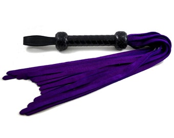 Premium Purple Suede Flogger - Black Braided Handle with Matching Knots - Medium Intensity Flogger