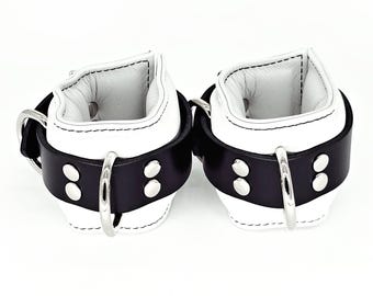 Soft Padded Cuffs / Restraints - White with Black Strap - Pair of Wrist Cuffs (or) Ankle Cuffs