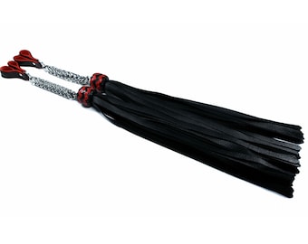 Set of Leather Poi Finger Floggers - Florentine Set - Black Tails - You Choice of Knot Color