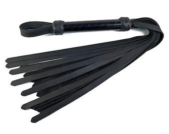 Classic Flogger - Black Leather Tails - Black Wrapped Handle - Leather Whip Flogging for BDSM Impact