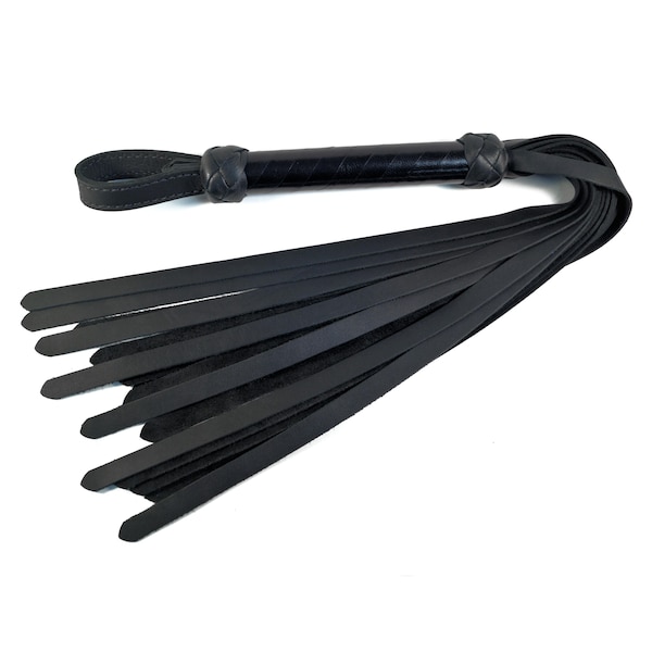 Classic Flogger - Black Leather Tails - Black Wrapped Handle - Leather Whip Flogging for BDSM Impact