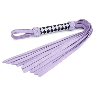 Classic Suede Flogger - Lavender Tails - Black and Lavender Braided Handle - Counterbalanced Purple Suede Flogger Whip