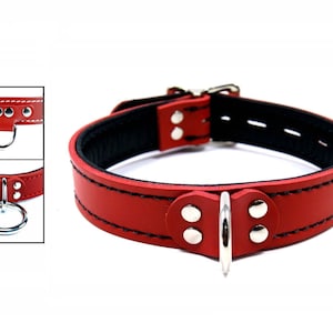 Red Leather Collar - Black Lining - Locking Buckle - Your Choice of Front and Stitching