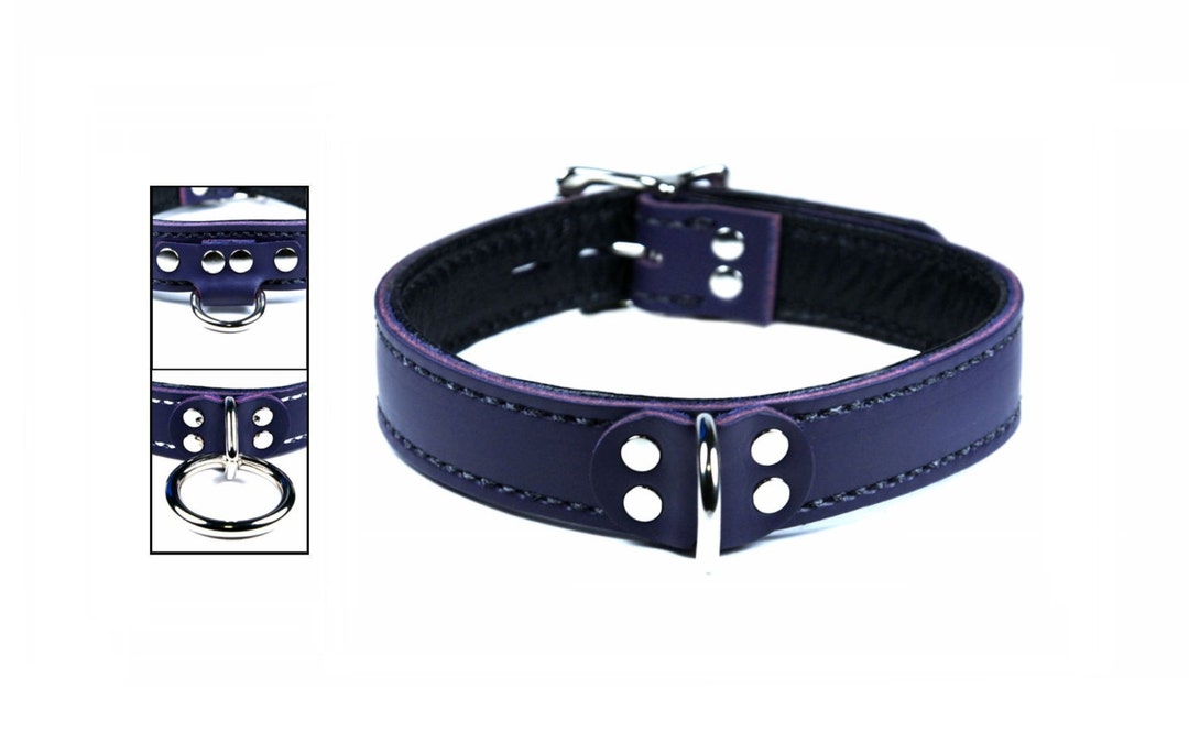 Locking Leather Collar Purple With Black Lining Locking Buckle Your