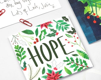 HOPE Christmas Card, Illustrated Christmas Card, Christmas Card Holly Mistletoe, Christmas Card Loved One