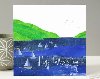 Boats Father's Day Card | Boats Sailing Outdoors Nature Card for Dad | Coastal Seaside Father's Day Card