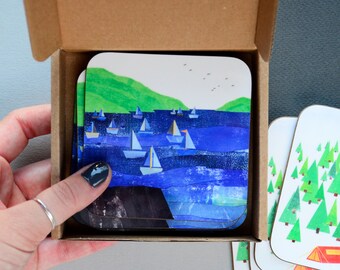 Coastal Boats Coaster | Seaside Coaster Gift | New Home Gifts | Boats Coaster Set