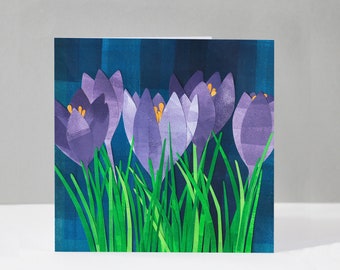 Purple Crocus Card | Happy Birthday Flowers Card | Crocus Flower Card for Her | Spring Flowers Card