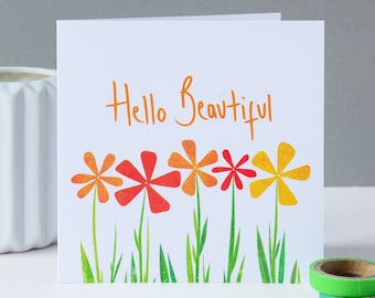 Hello Beautiful Love Card | Friendship Flowers Card for Her UK | Just Because Flowers Friend Card | Bunch of Flowers Birthday Card