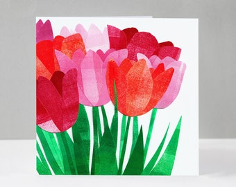 Pink Tulips Card | Tulips Birthday Card | Bunch of Tulips Card for Her | Spring Flowers Card