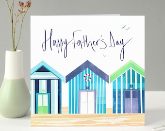 Beach Huts Father's Day Card | Beach Outdoors Coast Card for Dad | Coastal Seaside Father's Day Card