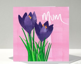 Crocus Mother's Day Card | Card for Mum |  Spring Flowers Mothers Day Card | Light Pink Crocuses Card