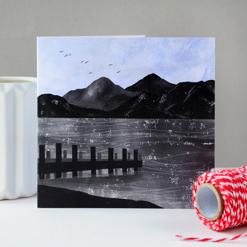 Lake Windermere Greeting Card Lake District Art Landscape Birthday Card Outdoors Card image 1