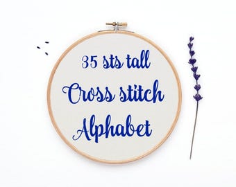 Cross stitch Alphabet pattern, 35 sts tall font chart, cross stitch letters, cross stitch quote, PATTERN ONLY (Rf:Alph69)