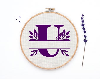 Cross stitch letter U, Cross stitch split monogram chart,  monogram letter cross stitch pattern, Letters counted graph - PATTERN ONLY