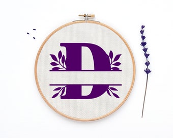 Cross stitch letter D, Cross stitch split monogram chart,  monogram letter cross stitch pattern, Letters counted graph - PATTERN ONLY