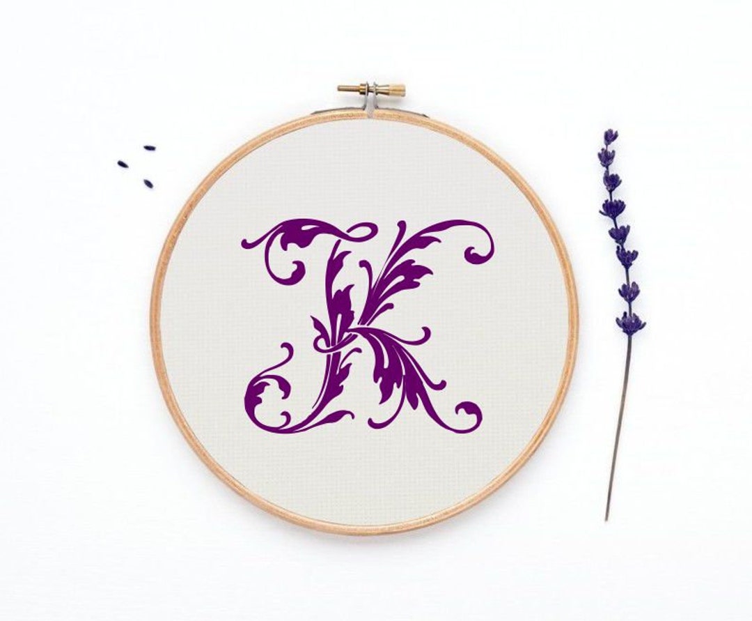 Cross Stitch Letter K Chart, Monogram Letter Cross Stitch Pattern, Letters Counted Graph, 98 Sts