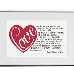 Motif de point de croix amour, 230 x 118 m, tableau compté citations bibliques, motif de point de croix moderne, point de croix, PDF, téléchargement immédiat