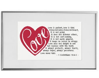 Love cross stitch pattern, 230x118 sts, bible quote counted chart, modern cross stitch pattern, cross stitch, PDF, instant download