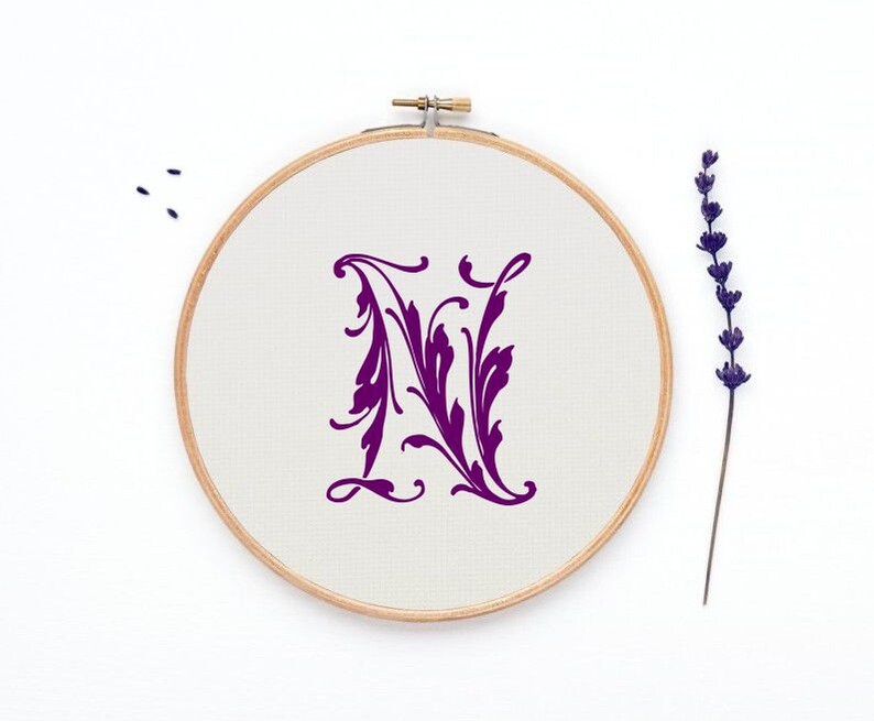 Cross Stitch Letter N Graph Monogram Letter Cross Stitch Etsy