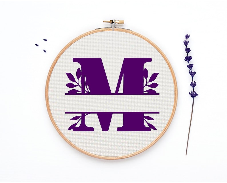 Cross Stitch Letter M, Cross Stitch Split Monogram Chart, Monogram
