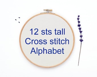 Cross stitch alphabet pattern, 12 sts tall font graph, hand embroidery letters, bead weaving, loom weaving - PATTERN ONLY (Rf:Alph84)