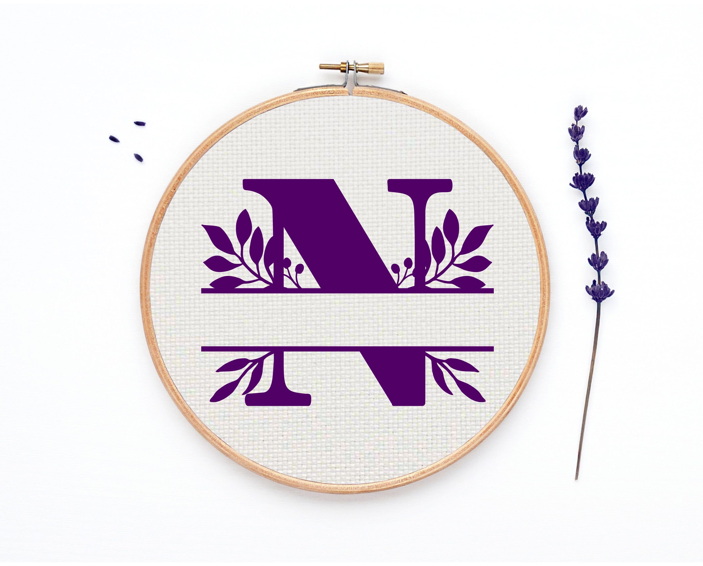 Cross Stitch Letter N, Cross Stitch Split Monogram Chart, Monogram