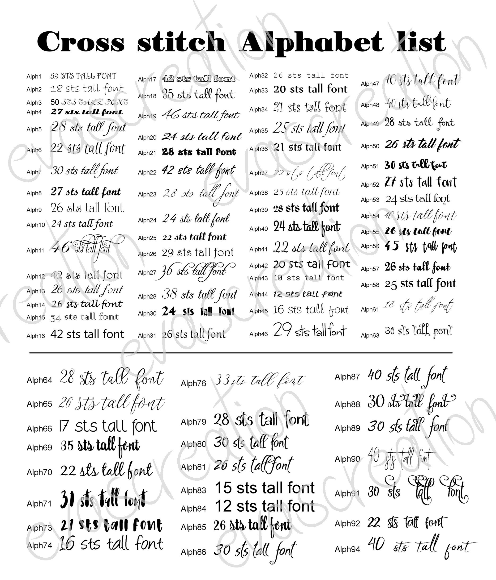 Alphabet Cross Stitch Pattern, 24 Sts Tall Font Chart, Hand