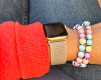 Miracle Perlen Pastell Regenbogen-Armband inklusive Anhängeröse und Größe nach Wahl