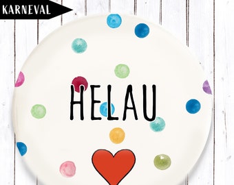 Helau with confetti button in 3 sizes to choose from