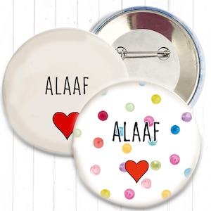 Alaaf Konfetti Button | Karneval Anstecker mit Herz & Punkten | 3 Größen
