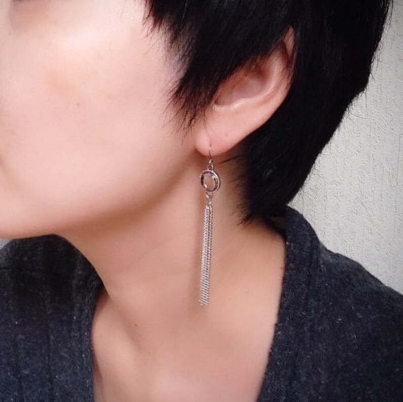 Chain Tassel Earrings Silver Tassel Earrings Clear Resin Etsy
