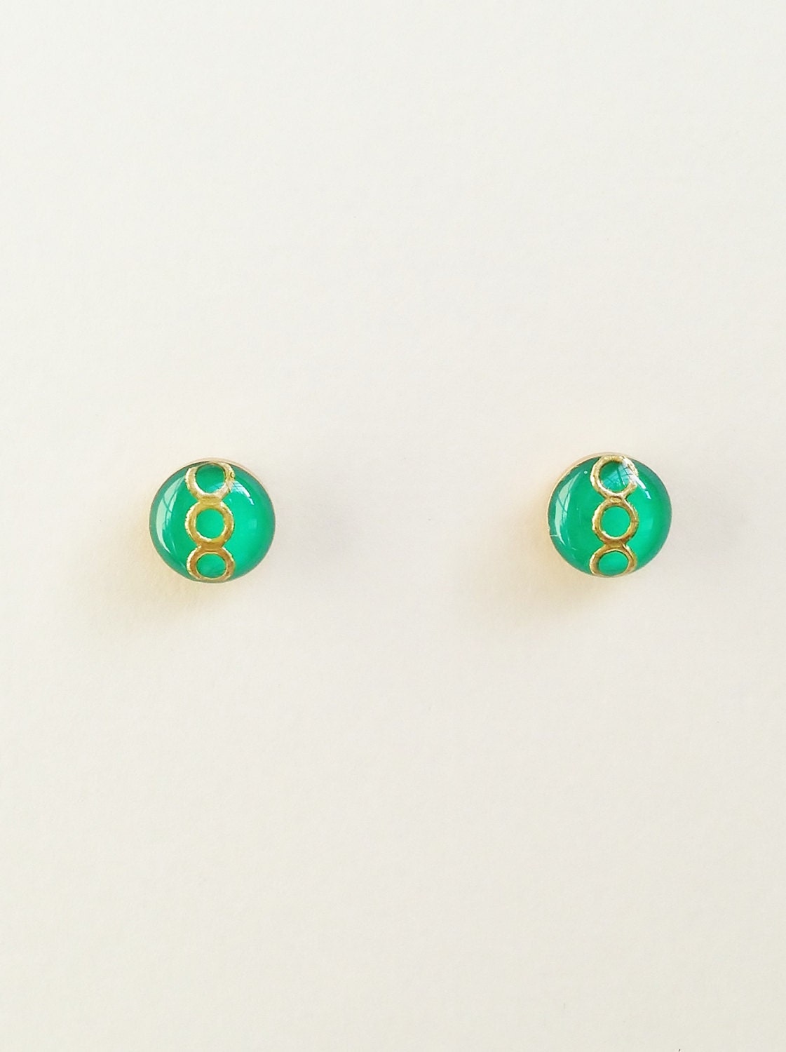 Tiny Green Stud Earrings Small Green Resin Earrings Green Etsy