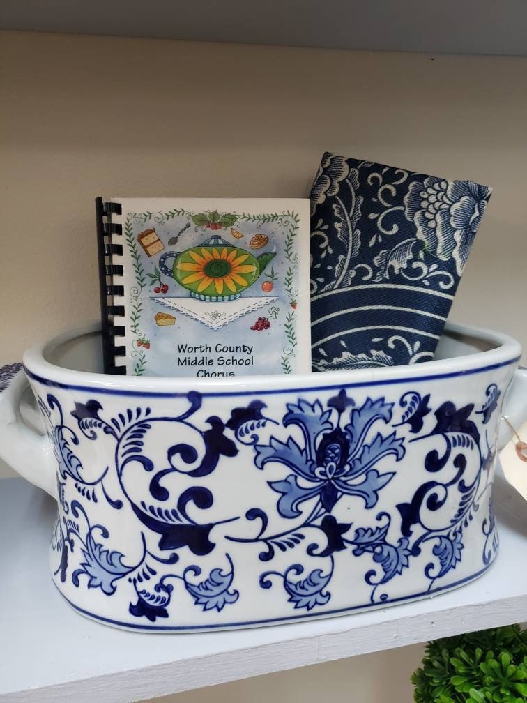 Chinoiserie Blue White Foot Bath Grand Millennial Orchid Pot Foot