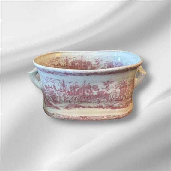Chinoiserie Pink & White Foot Bath Orchid Pot MEDIUM Grand Millennial planter Centerpiece
